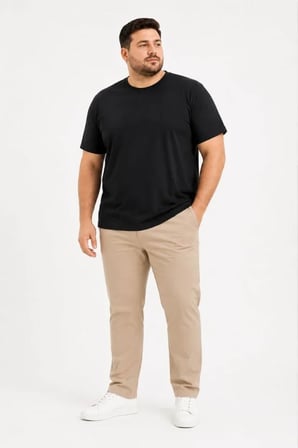 Modi Green Erkek Battal Big Size Basic Tişört Bisiklet Yaka Rahat Kalıp T-Shirt - Siyah