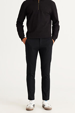 Erkek Siyah Slim Fit Dar Kesim Yan Cep Pamuklu Esnek Rahat Armürlü Pantolon
