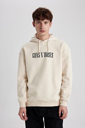DeFacto Guns N' Roses Boxy Fit Kapüşonlu Sırt Baskılı Sweatshirt B1639AX23WNBG700