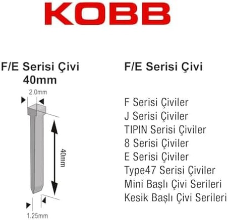 KBZ40F 40mm 2500 Adet F/E/J/8 Serisi Ağır Hizmet Tipi Kesik Başlı Çivi