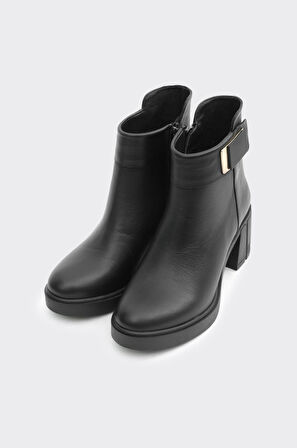 Hakiki Deri Fermuarlı Topuklu Kadın Bot