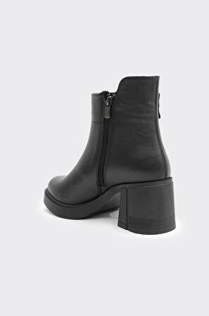 Hakiki Deri Fermuarlı Topuklu Kadın Bot