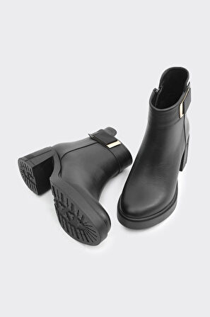 Hakiki Deri Fermuarlı Topuklu Kadın Bot