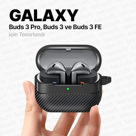 Samsung Galaxy Buds 3 Pro, Buds 3 ve Buds 3 FE ile Uyumlu Mat Karbon Fiber Dokulu Darbelere Dayanıklı Premium Silikon Kılıf (Galaxy Buds 3 Pro/3/3 FE)