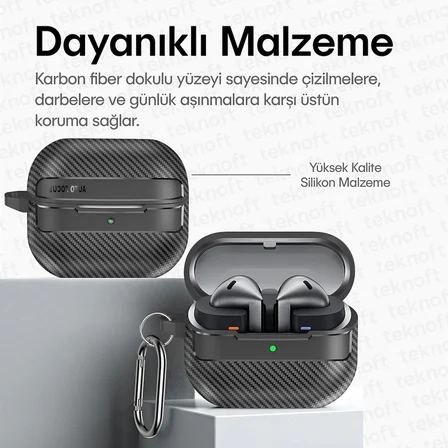 Samsung Galaxy Buds 3 Pro, Buds 3 ve Buds 3 FE ile Uyumlu Mat Karbon Fiber Dokulu Darbelere Dayanıklı Premium Silikon Kılıf (Galaxy Buds 3 Pro/3/3 FE)