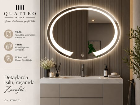 Kesik Oval Işıklı Banyo Aynası 70*50 90-70 ÇAP