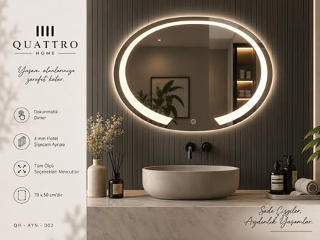 Kesik Oval Işıklı Banyo Aynası 70*50 90-70 ÇAP