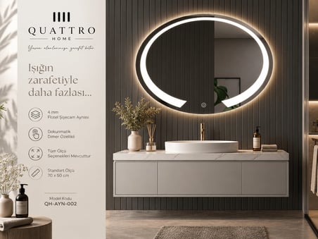 Kesik Oval Işıklı Banyo Aynası 70*50 90-70 ÇAP