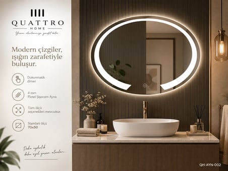Kesik Oval Işıklı Banyo Aynası 70*50 90-70 ÇAP