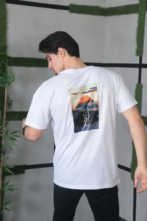 Modi Green Unisex Bisiklet Yaka Baskılı Oversize T-Shirt - Beyaz