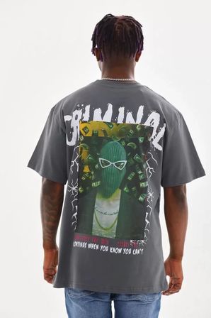 Modi Green Unisex Baskılı Oversize T-Shirt - Füme