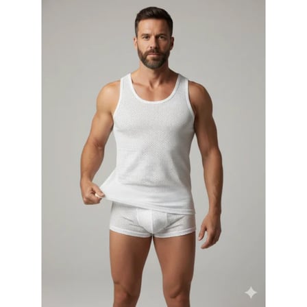 Modi Green Erkek Beyaz File Tank Top Boxer Takımı