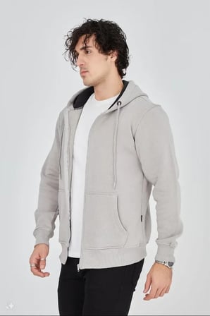 Modi Green Unisex Tam Fermuarlı Kapşonlu SweatShirt - Boyalı Gri