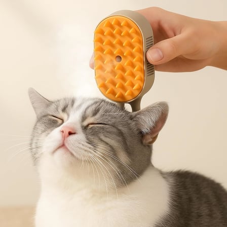 Buharlı Kedi Fırçası – 3'ü 1 Arada Tüy Temizleyici, Masaj ve Tırmık – USB Şarjlı, Su Hazneli, Kısa ve Uzun Tüylü Kediler için Uygun