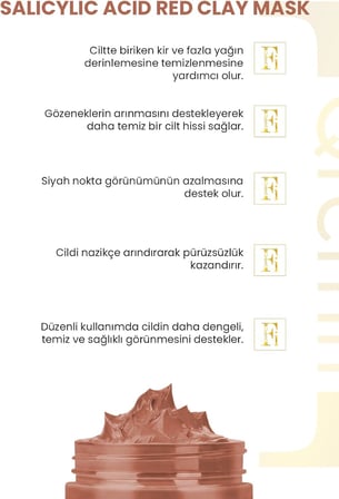 Gözenek Sıkılaştırıcı, Siyah Nokta Karşıtı Salisilik Asit Bha Kırmızı Kil Maskesi 100 Ml