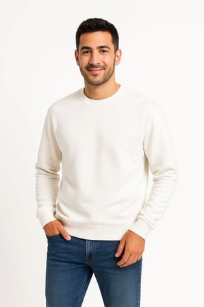 Modi Green Erkek Üç İplik Düz Bisiklet Yaka SweatShirt - Beyaz