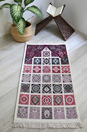 40 Yama Desenli Astarlı Lüks Seccade S1017 Mürdüm