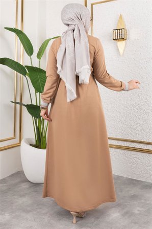 Modi Taşlı Ribana Detaylı Ferace LATTE