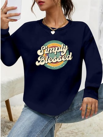 Kadın Uzun Kollu Bisiklet Yaka Viskon Iki Iplik Bluz - Lacivert / L-XL
