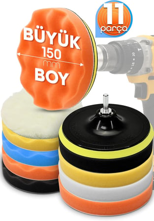 Büyük Boy 11 Parça 150mm Pasta Cila Polisaj Süngeri Seti Matkap Uyumlu Pasta Cila Parlatma Pedi Seti