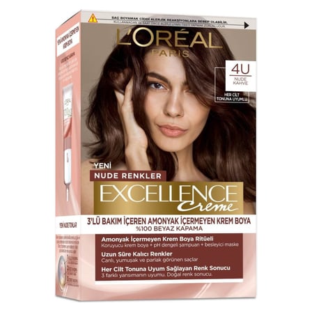 5 Adet L’Oréal Paris Excellence Creme Nude Renkler Saç Boyası – 4U Nude Kahve