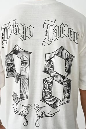 Modi Erkek Gotik Yazı Baskılı Oversize Bisiklet Yaka T-Shirt - Siyah