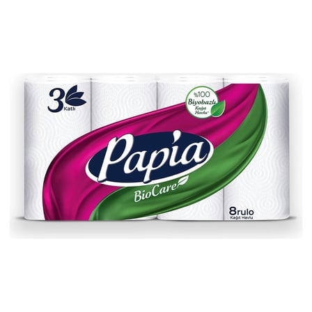 5 Adet Papia BioCare 3 Katlı Kağıt Havlu 8'li