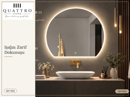 Dokunmatik Dimmer Özellikli Yuvarlak LED Işıklı Banyo Aynası 100 cm 90-70 ÇAP