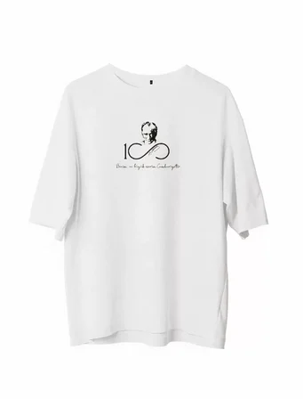 Modi Green Unisex Bisiklet Yaka Baskılı Oversize T-Shirt - Beyaz
