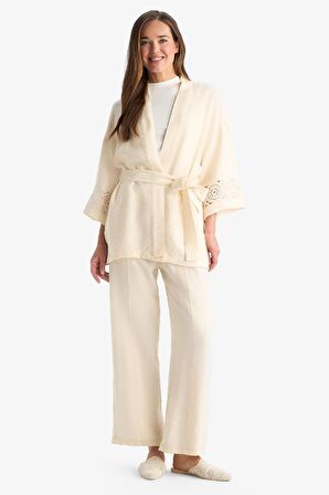 DeFacto Regular Fit Uzun Kollu Kuşaklı Kimono F0986AX25SMBG677