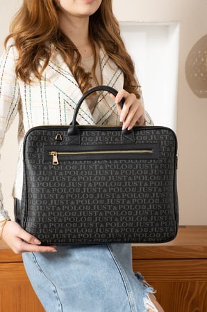 Siyah Cuzdanli Orijinal Just Polo Monogram Deri Laptop ve Evrak Cantasi