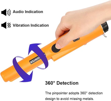 Ausla Taşınabilir Metal Arama Cihazı, IP66 Su Geçirmez Metal Dedektörü, Pinpointer, 360° Tarama, Ses ve Titreşim Göstergesi, Yüksek Hassasiyet, Altın Madeni Para Avı, Kalıntılar, Takı için