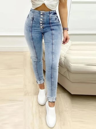 Modi Green Kadın Yüksek Bel önden Düğmeli Jean Pantolon