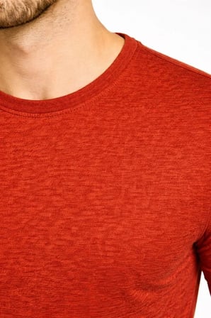 Modi Green Erkek Flam Kumaş Melanj Dokulu Regular Fit Tişört Bisiklet Yaka Yazlık T-Shirt - Kiremit