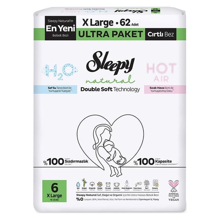 4 Adet Sleepy Natural Double Soft X Large Çocuk Bezi 62'li
