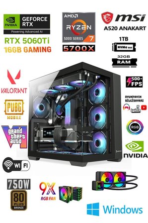 Prime X63 Ryzen 7 5700X 32GB Ram 1tb M2 SSD RTX5060Tİ 16GB 27'' 300Hz Curved Masaüstü Oyuncu Bilgisayarı