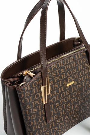 Kahverengi Orijinal Just Polo Yeni Sezon Buyuk Boy 5 Bolmeli El ve Omuz Cantasi 28*25 cm