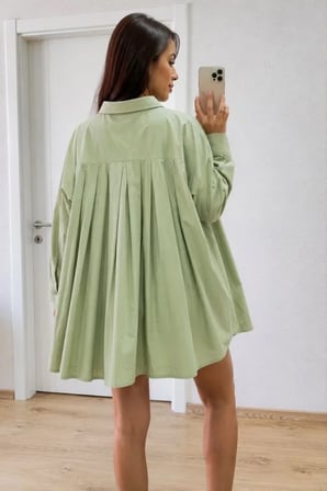 Modi Green Oversize Pens Detaylı Cepli Yırtmaçlı Rahat Kalıp Poplin Gömlek - Yeşil