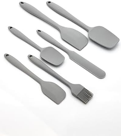 6'lı Silikon Mutfak Spatula Seti, BPA İçermez, Yüksek Isıya Dayanıklı, Gri Renk, Hediye Soyacak ile