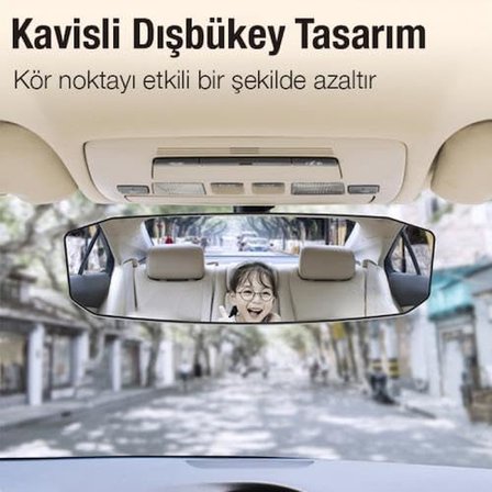 polham mobile 30x9 CM Ultra Geniş Araç İçi Geniş Açılı Araç Dikiz Aynası, Kavisli, Genişletilmiş Açılı Ayna