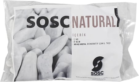 SOSC Natural Beyaz Dolomit Dekoratif Çakıl Taşı, İç ve Dış Mekan Peyzaj için, 2-4 cm, 1 kg, Bahçe Saksı Süsü