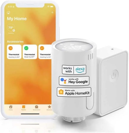 Meross Akıllı Termostat Vanası ve Hub, HomeKit Uyumlu Akıllı Radyatör Vanası, WLAN Akıllı Termostat, Uzaktan Kontrol, Siri Alexa Google Assistant Uyumlu, 6 Adaptör, Beyaz