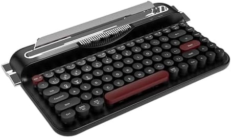 Kablosuz Bluetooth & 2.4G Çift Modlu Retro Daktilo Tasarımlı Klavye – Yuvarlak Tuşlu, Tablet & Telefon Standlı, Ergonomik, Taşınabilir, Pille Çalışan, Sessiz ve Konforlu AF84 Siyah