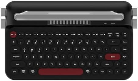 Kablosuz Bluetooth & 2.4G Çift Modlu Retro Daktilo Tasarımlı Klavye – Yuvarlak Tuşlu, Tablet & Telefon Standlı, Ergonomik, Taşınabilir, Pille Çalışan, Sessiz ve Konforlu AF84 Siyah