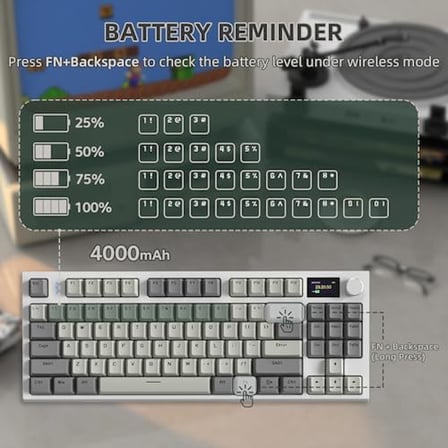 RK86 Kablosuz Mekanik Klavye, Gaming Klavye Conta Montajlı, 3 Mod (2.4Ghz/Bluetooth/Type C) Apex Pro TKL RGB 75% Oyuncu Klavyesi, TFT Renkli Ekran, Topuz, Hot Swappable Doğrusal Anahtar