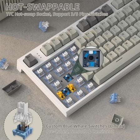 RK86 Kablosuz Mekanik Klavye, Gaming Klavye Conta Montajlı, 3 Mod (2.4Ghz/Bluetooth/Type C) Apex Pro TKL RGB 75% Oyuncu Klavyesi, TFT Renkli Ekran, Topuz, Hot Swappable Doğrusal Anahtar