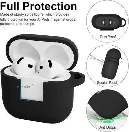 Soft Yumuşak Lansman Esnek Silikon Airpods Pro 3 ile uyumlu İçi Kadife Kulaklık Kılıfı ve Karabina Anahtarlık (Siyah, Airpods Pro 3)