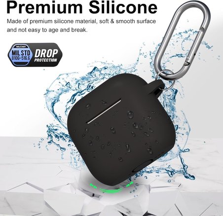 Soft Yumuşak Lansman Esnek Silikon Airpods Pro 3 ile uyumlu İçi Kadife Kulaklık Kılıfı ve Karabina Anahtarlık (Siyah, Airpods Pro 3)