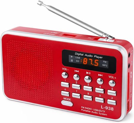 L-938 Şarjlı Taşınabilir FM Radyo | Dijital Ekranlı | USB/TF/SD/AUX Destekli | BL-5C Bataryalı Cep Radyosu (Kırmızı)