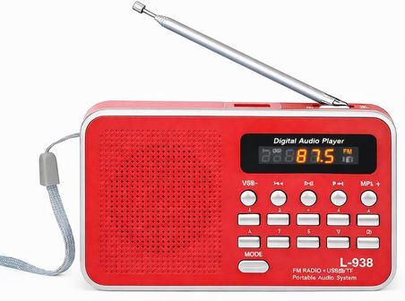 L-938 Şarjlı Taşınabilir FM Radyo | Dijital Ekranlı | USB/TF/SD/AUX Destekli | BL-5C Bataryalı Cep Radyosu (Kırmızı)